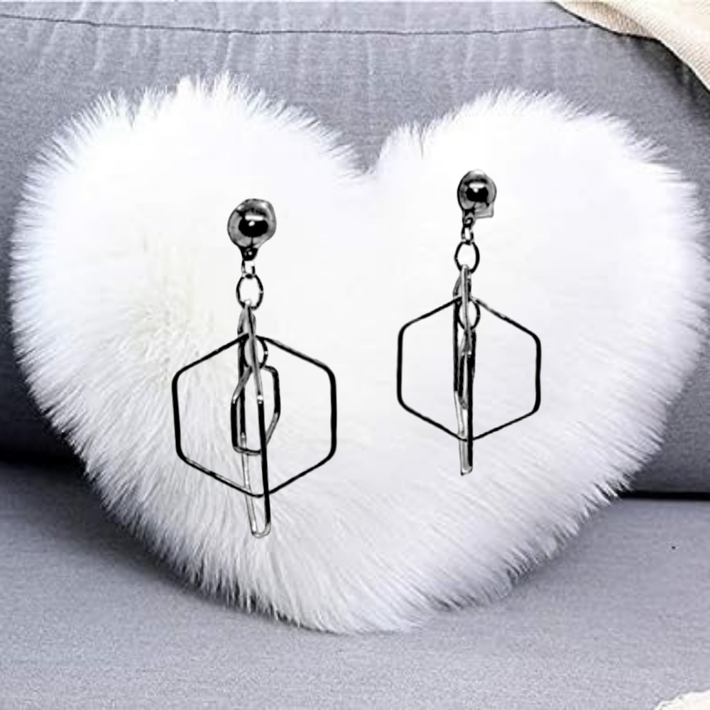 .Geometric Shape Silver Earrings - image 2